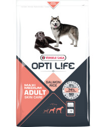 Versele-Laga Opti Life Adult Skin Care Medium & Maxi Lachs & Reis – 12,5kg Hundefutter, Hund