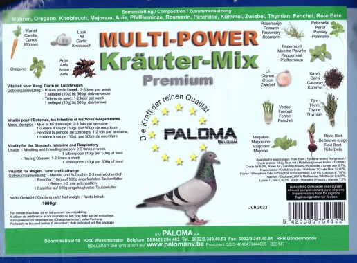 PALOMA  Multi Power Kräuter Mix Premium 1000g Vitalität Magen, Darm, Atemwege bei Tauben